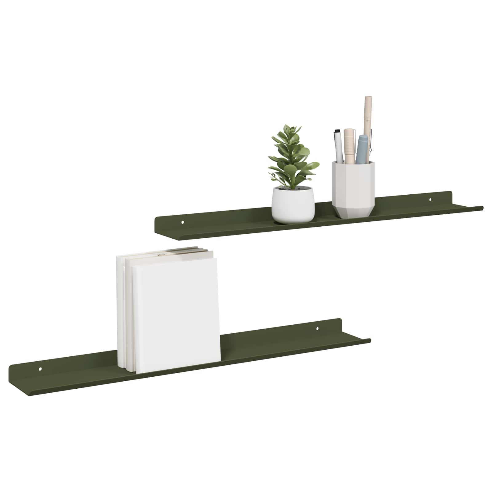 Mensola sospesa 2 pcs Verde oliva 60 x 8,5 x 2,5 cm Acciaio | homemem39