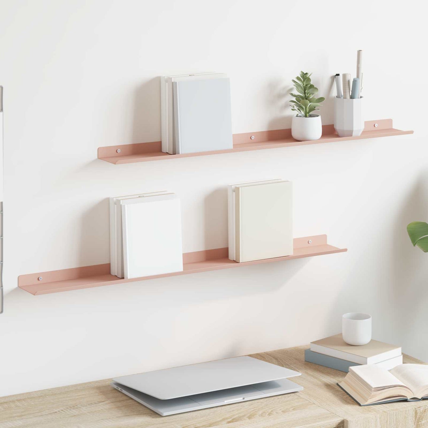 Mensola sospesa A parete 2 pcs Rosa 80 x 9 x 2,5 cm Acciaio | homemem39