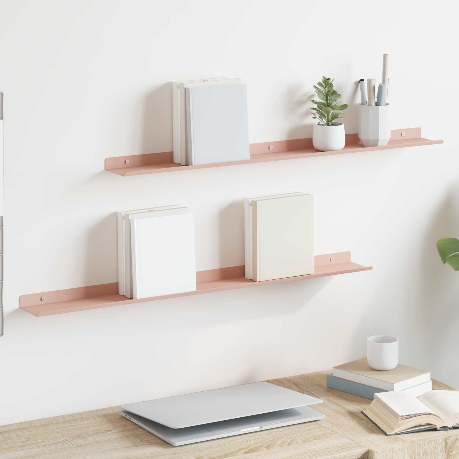 Mensola sospesa A parete 2 pcs Rosa 80 x 9 x 2,5 cm Acciaio | homemem39