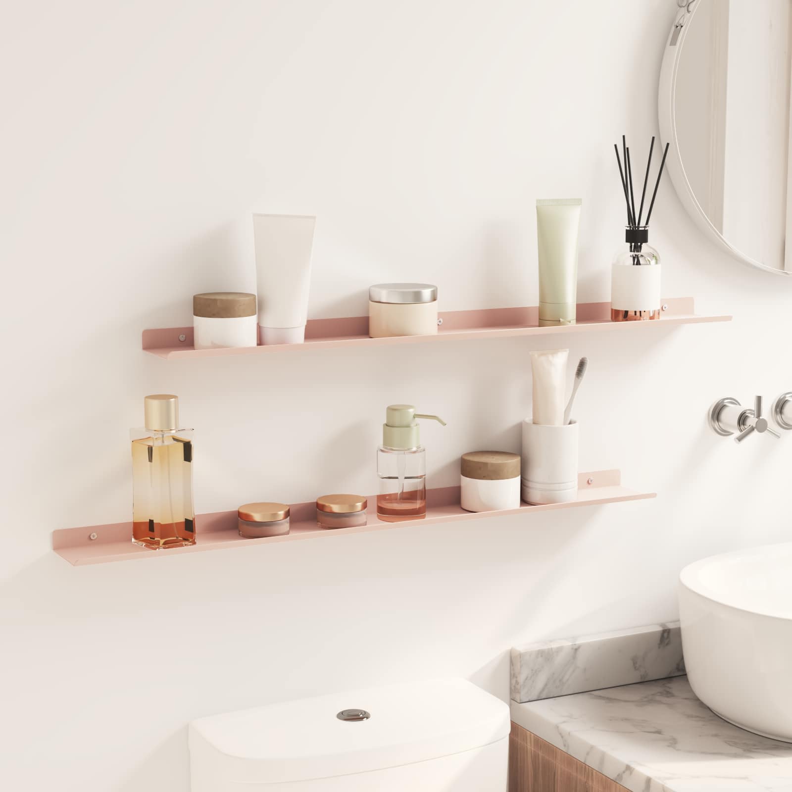 Mensola sospesa A parete 2 pcs Rosa 80 x 9 x 2,5 cm Acciaio | homemem39