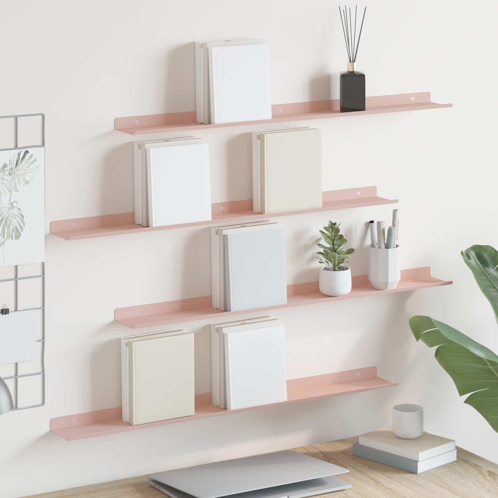 Mensola sospesa 4 pcs Rosa 80 x 9 x 2,5 cm Acciaio | homemem39