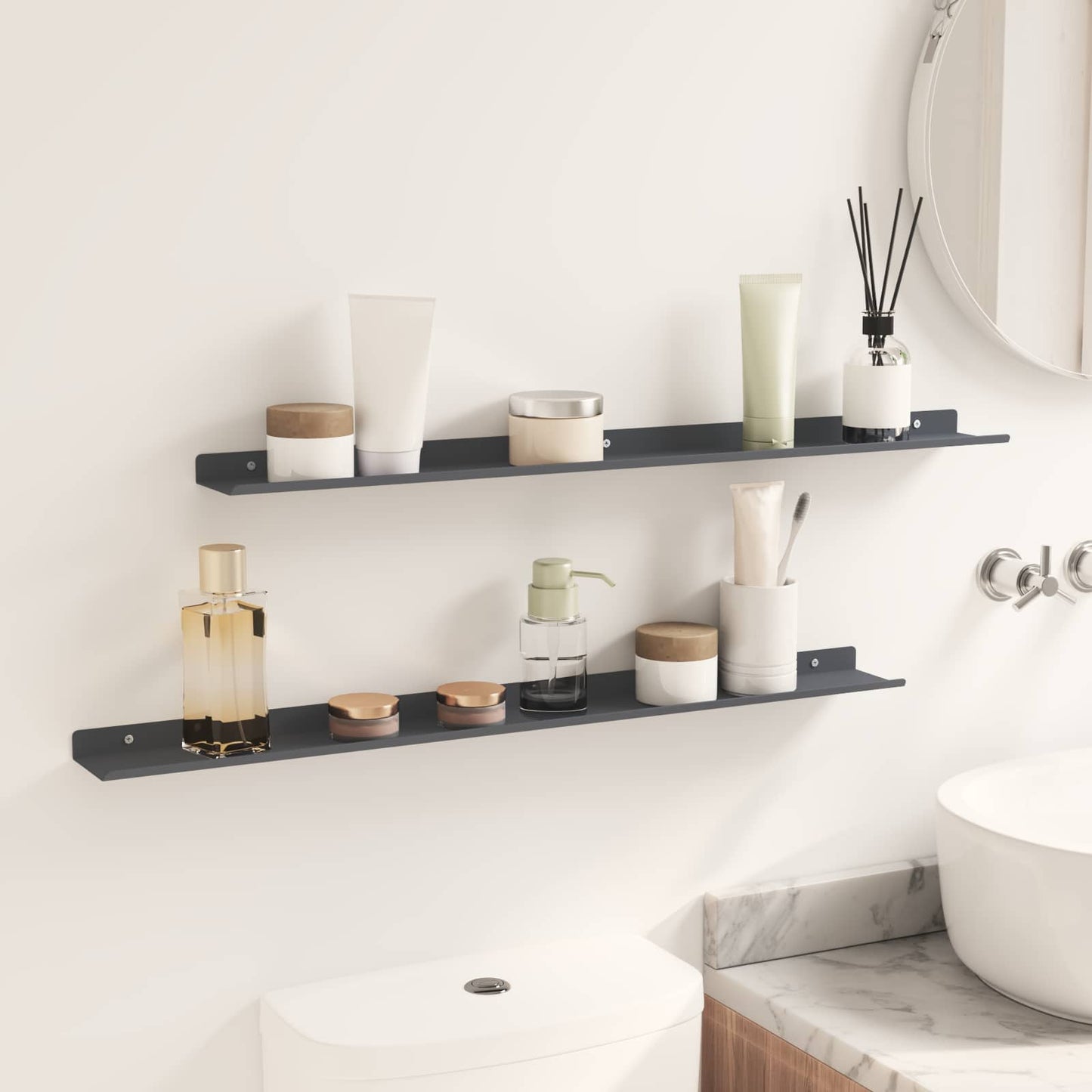 Mensola sospesa 2 pcs Antracite 80 x 9 x 2,5 cm Acciaio | homemem39