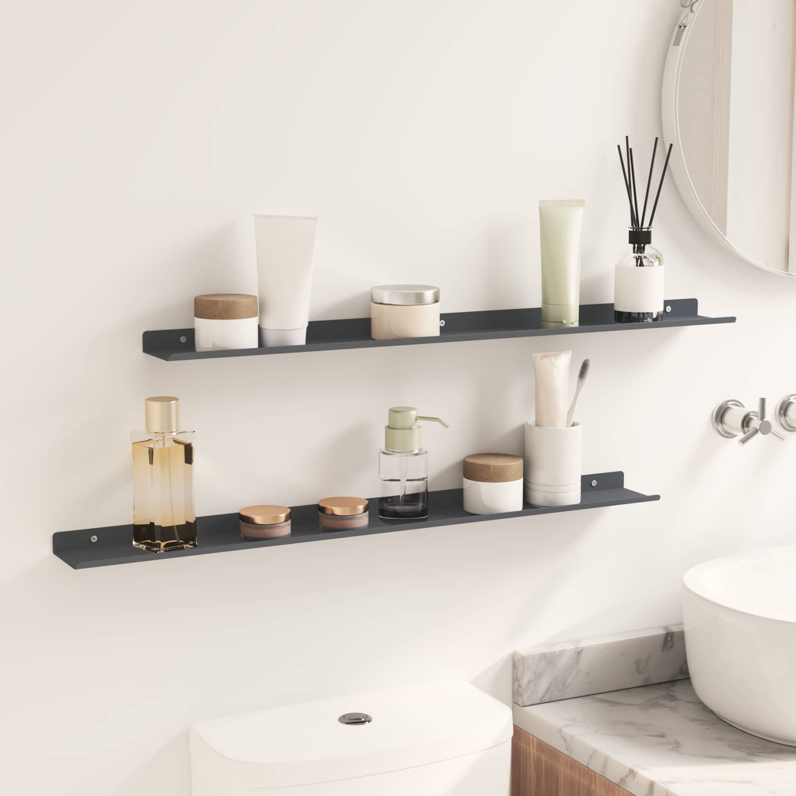 Mensola sospesa 2 pcs Antracite 80 x 9 x 2,5 cm Acciaio | homemem39