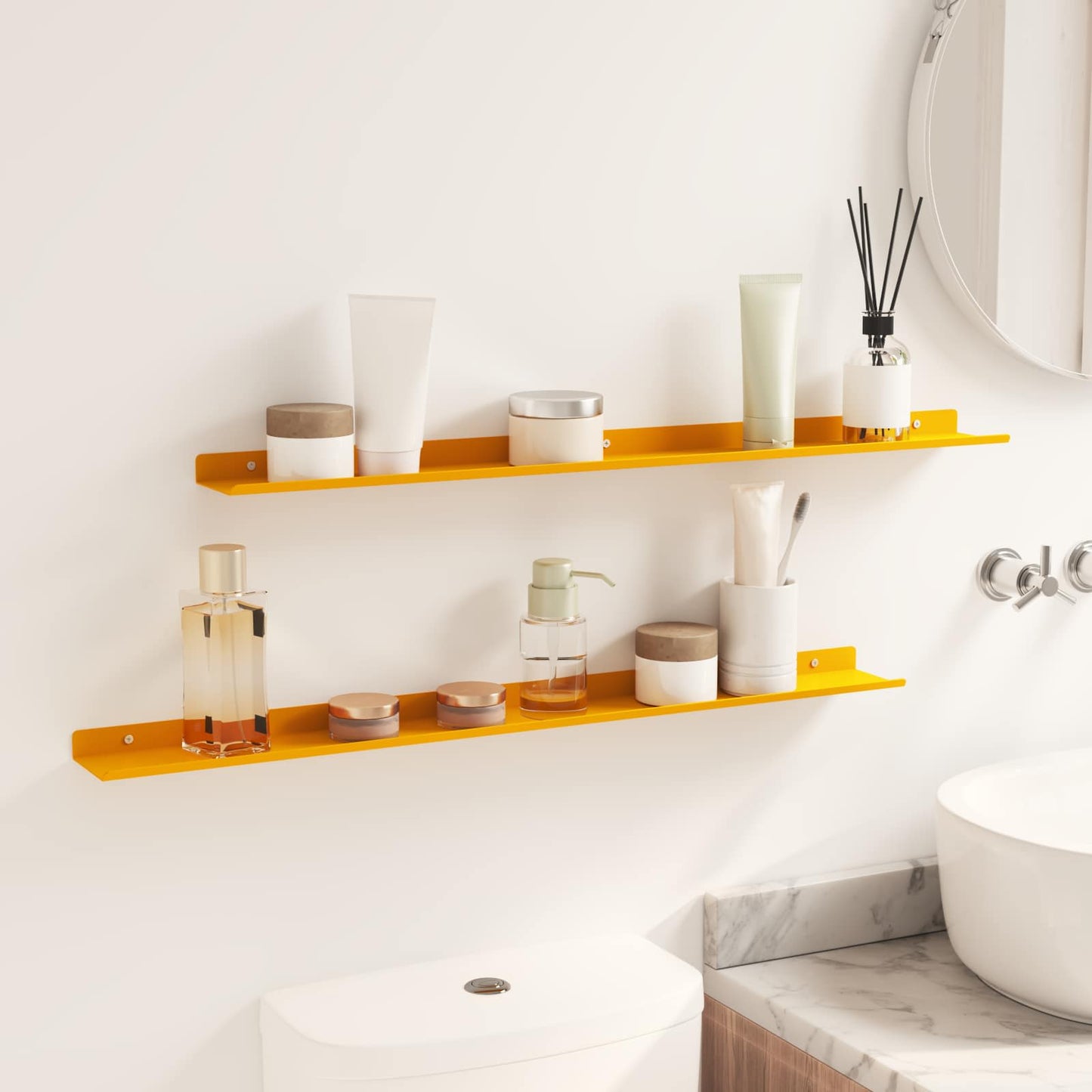 Mensola sospesa 2 pcs Giallo senape 80 x 9 x 2,5 cm Acciaio | homemem39