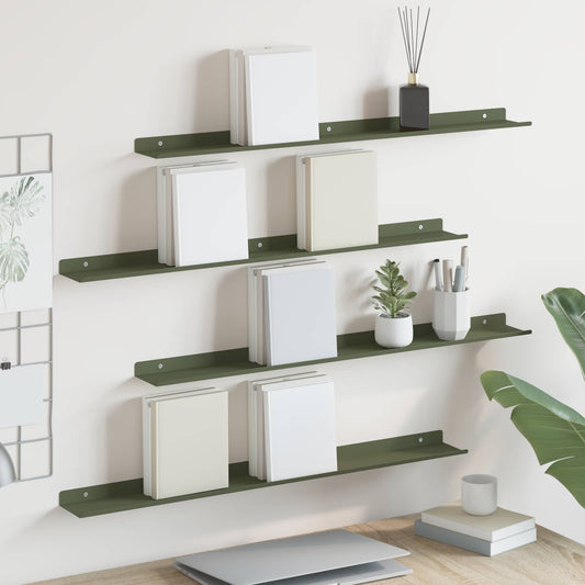 Mensola sospesa 4 pcs Verde oliva 80 x 9 x 2,5 cm Acciaio | homemem39