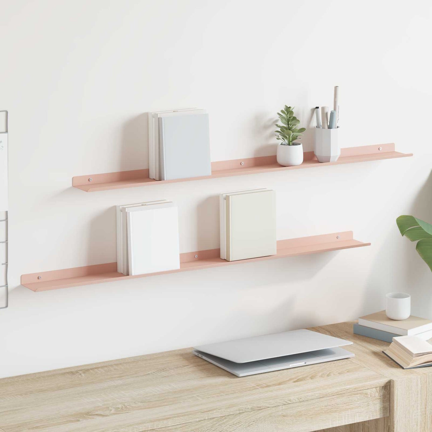 Mensola sospesa 2 pcs Rosa 100 x 9 x 2,5 cm Acciaio | homemem39