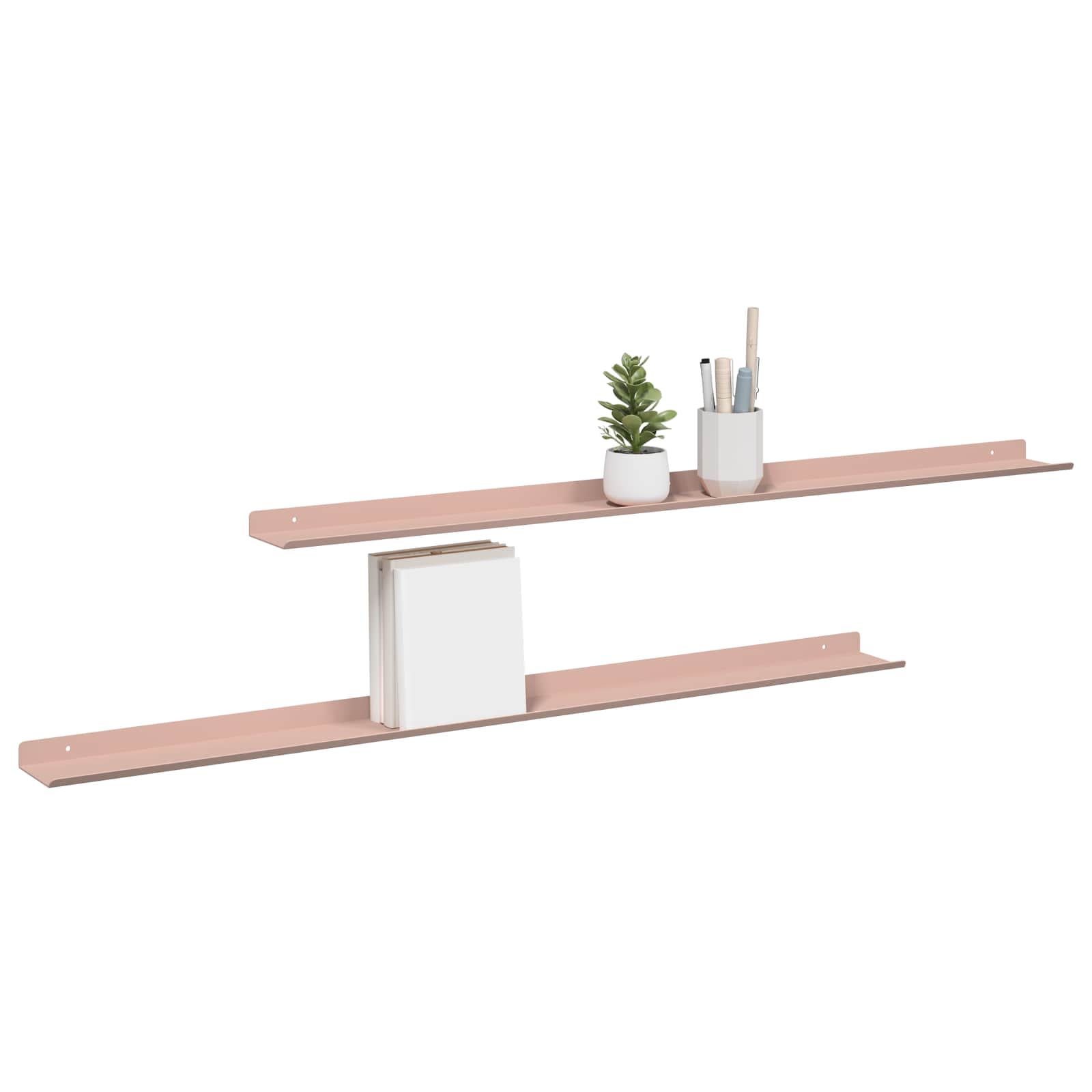 Mensola sospesa 2 pcs Rosa 100 x 9 x 2,5 cm Acciaio | homemem39
