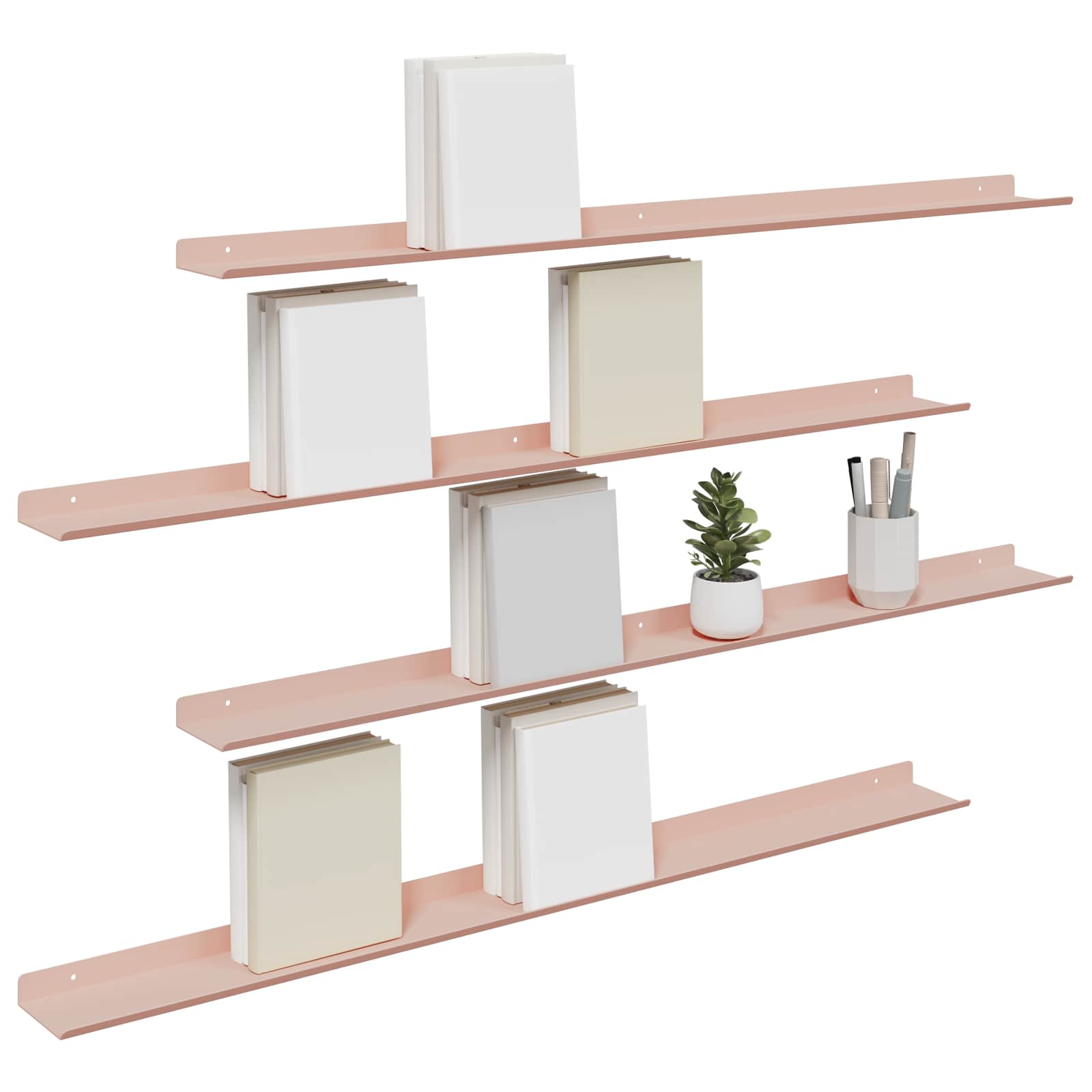 Mensola sospesa 4 pcs Rosa 100 x 9 x 2,5 cm Acciaio | homemem39