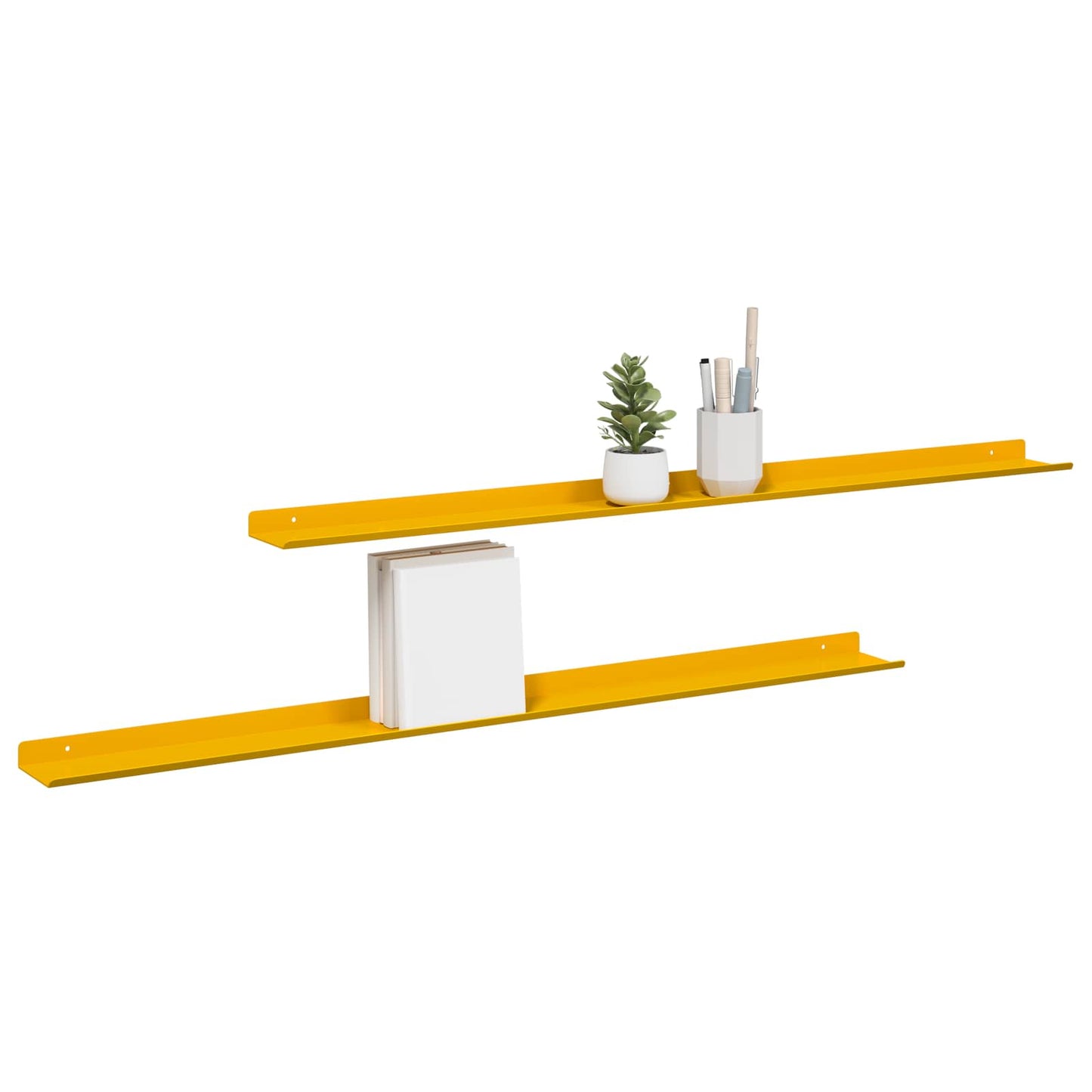 Mensola sospesa 2 pcs Giallo senape 100 x 9 x 2,5 cm Acciaio | homemem39