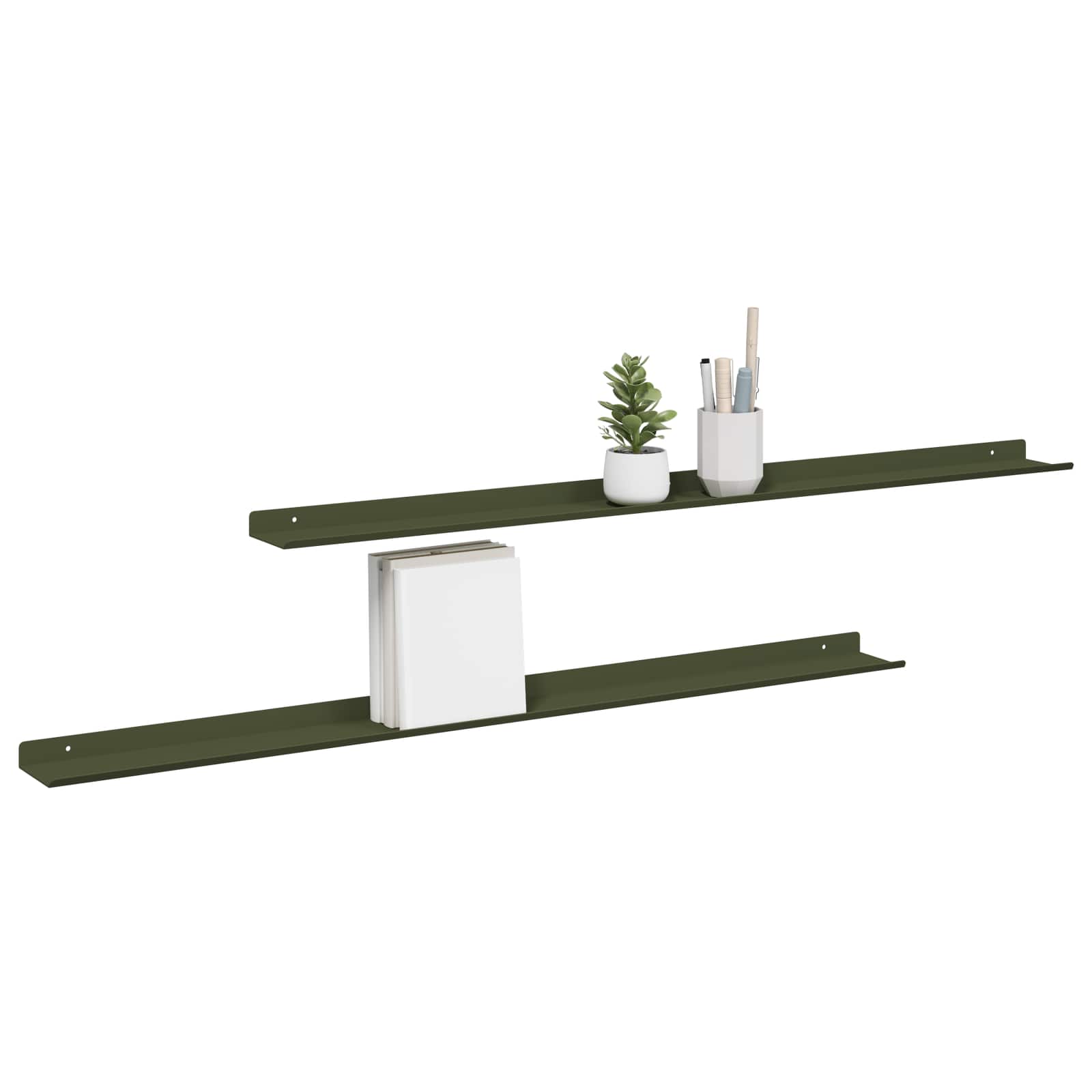 Mensola sospesa 2 pcs Verde oliva 100 x 9 x 2,5 cm Acciaio | homemem39