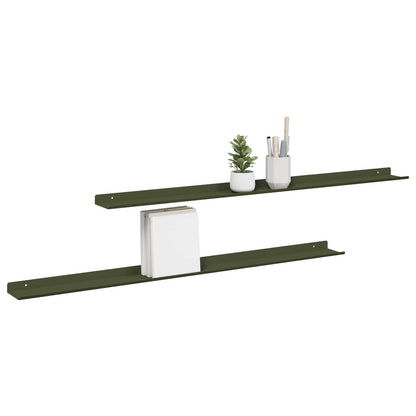 Mensola sospesa 2 pcs Verde oliva 100 x 9 x 2,5 cm Acciaio | homemem39