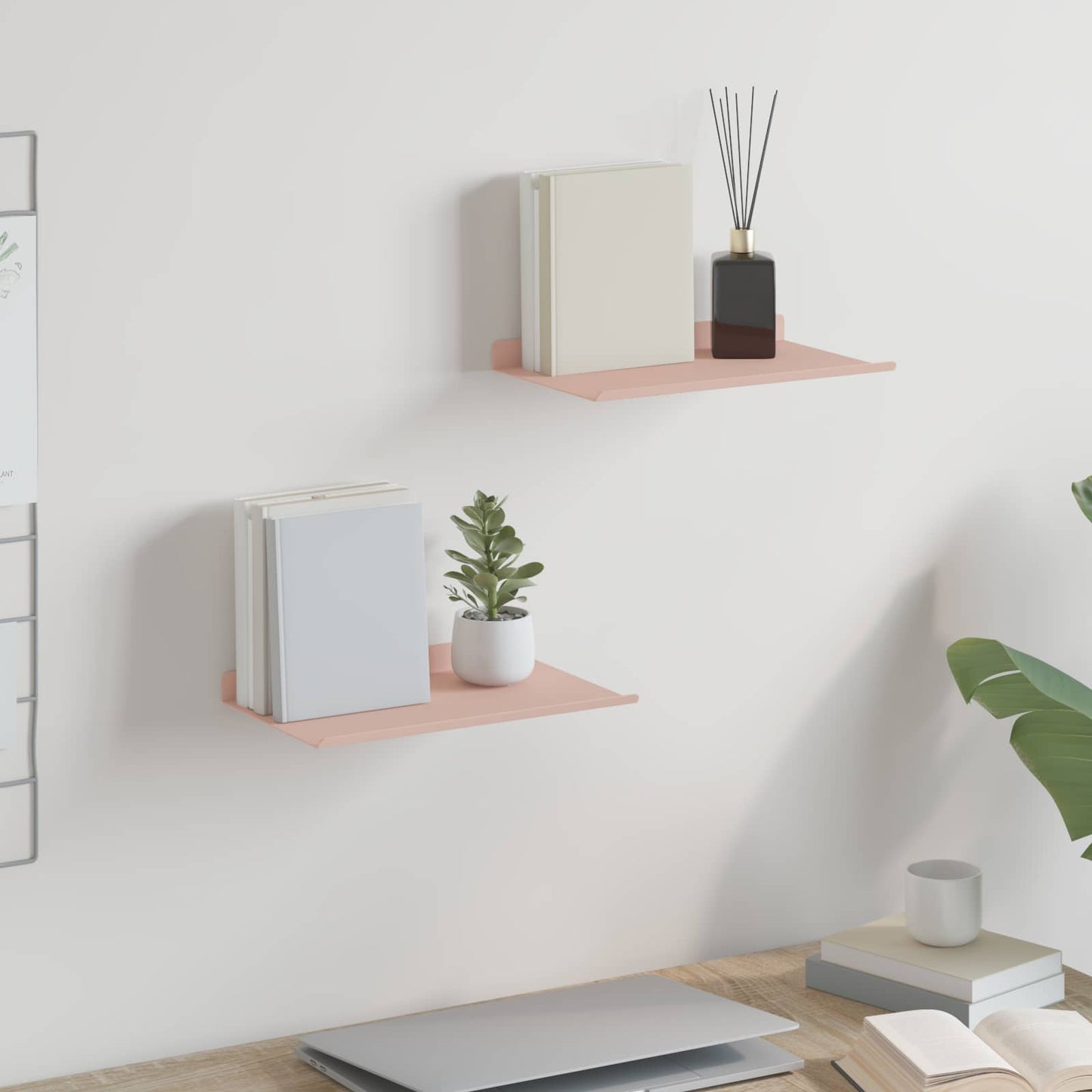 Mensola sospesa 2 pcs Rosa 30 x 18 x 2,5 cm Acciaio | homemem39