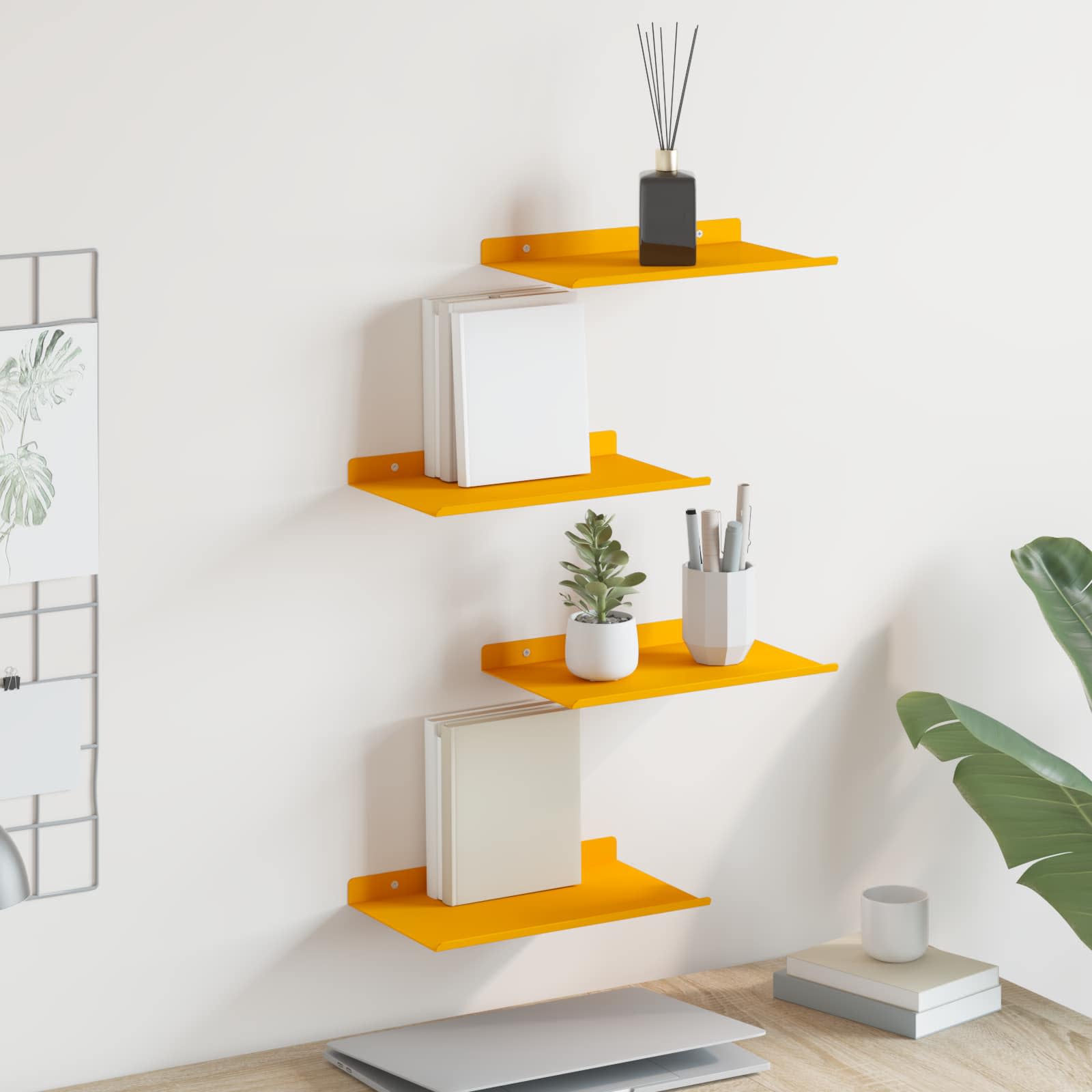 Mensola sospesa 4 pcs Giallo senape 30 x 18 x 2,5 cm Acciaio | homemem39