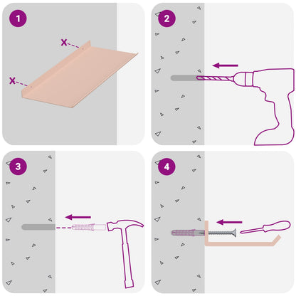 Mensola sospesa 4 pcs Rosa 40 x 18 x 2,5 cm Acciaio | homemem39