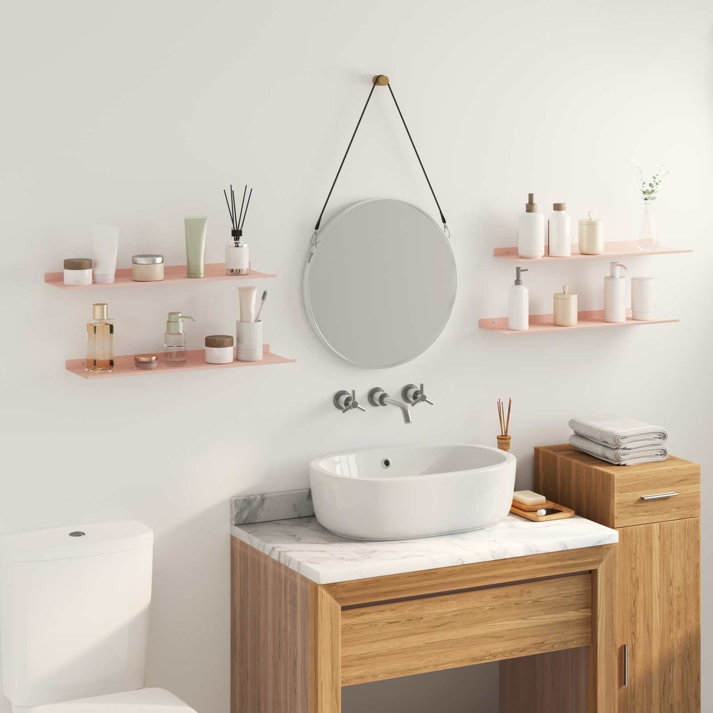 Mensola sospesa 4 pcs Rosa 60 x 18 x 2,5 cm Acciaio | homemem39