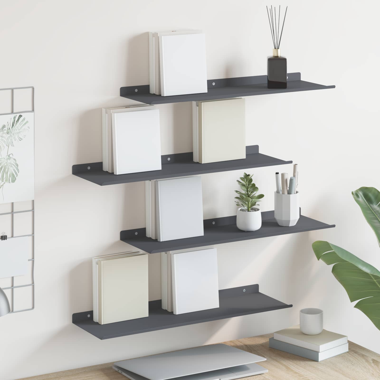 Mensola sospesa 4 pcs Antracite 60 x 18 x 2,5 cm Acciaio | homemem39