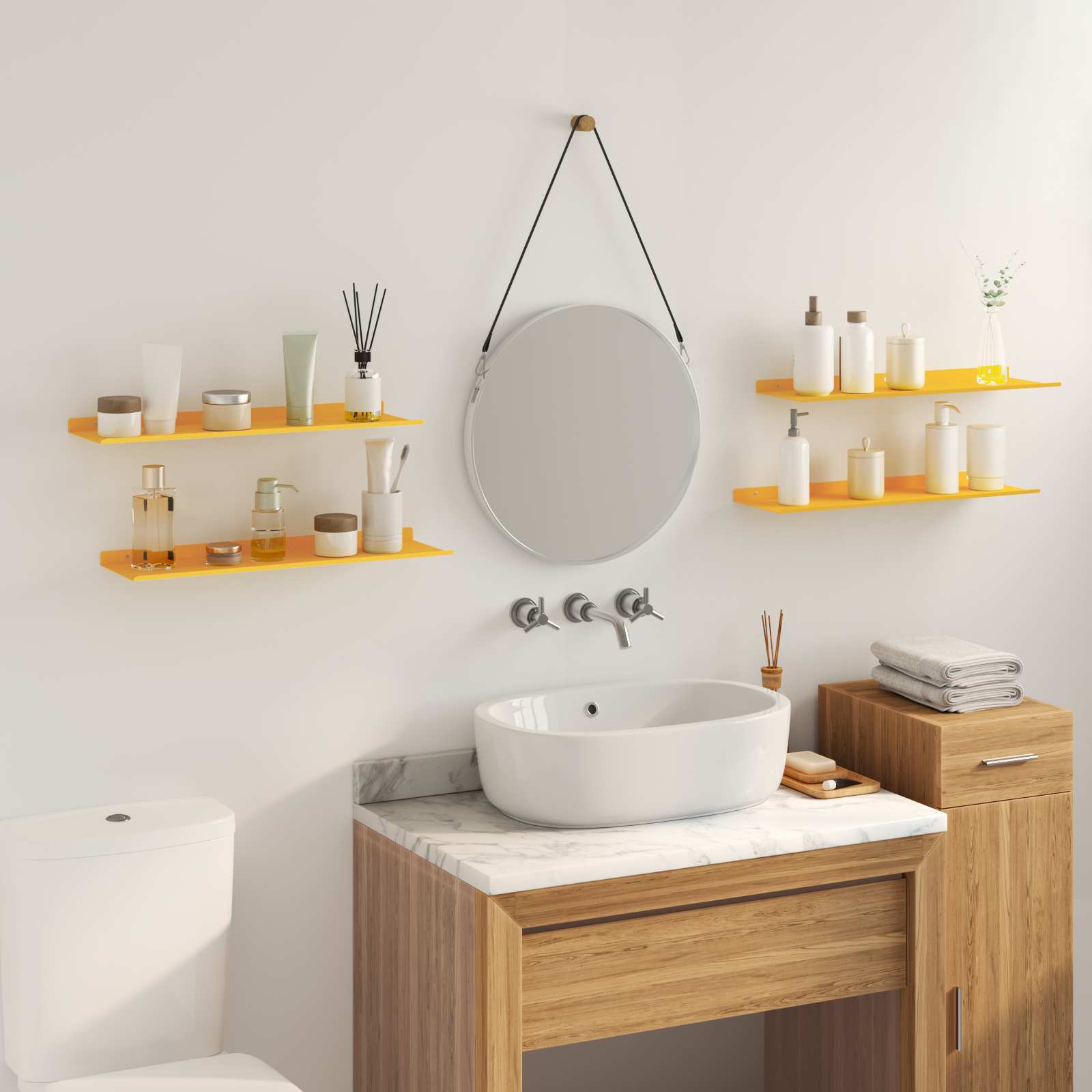Mensola sospesa 4 pcs Giallo senape 60 x 18 x 2,5 cm Acciaio | homemem39