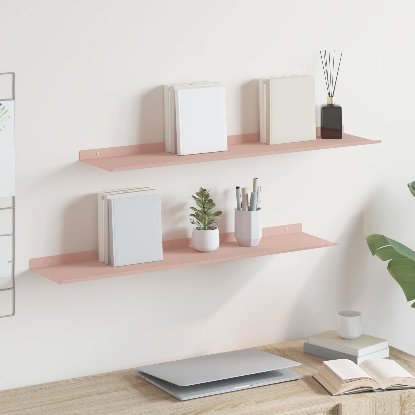 Mensola sospesa 2 pcs Rosa 80 x 18 x 2,5 cm Acciaio | homemem39
