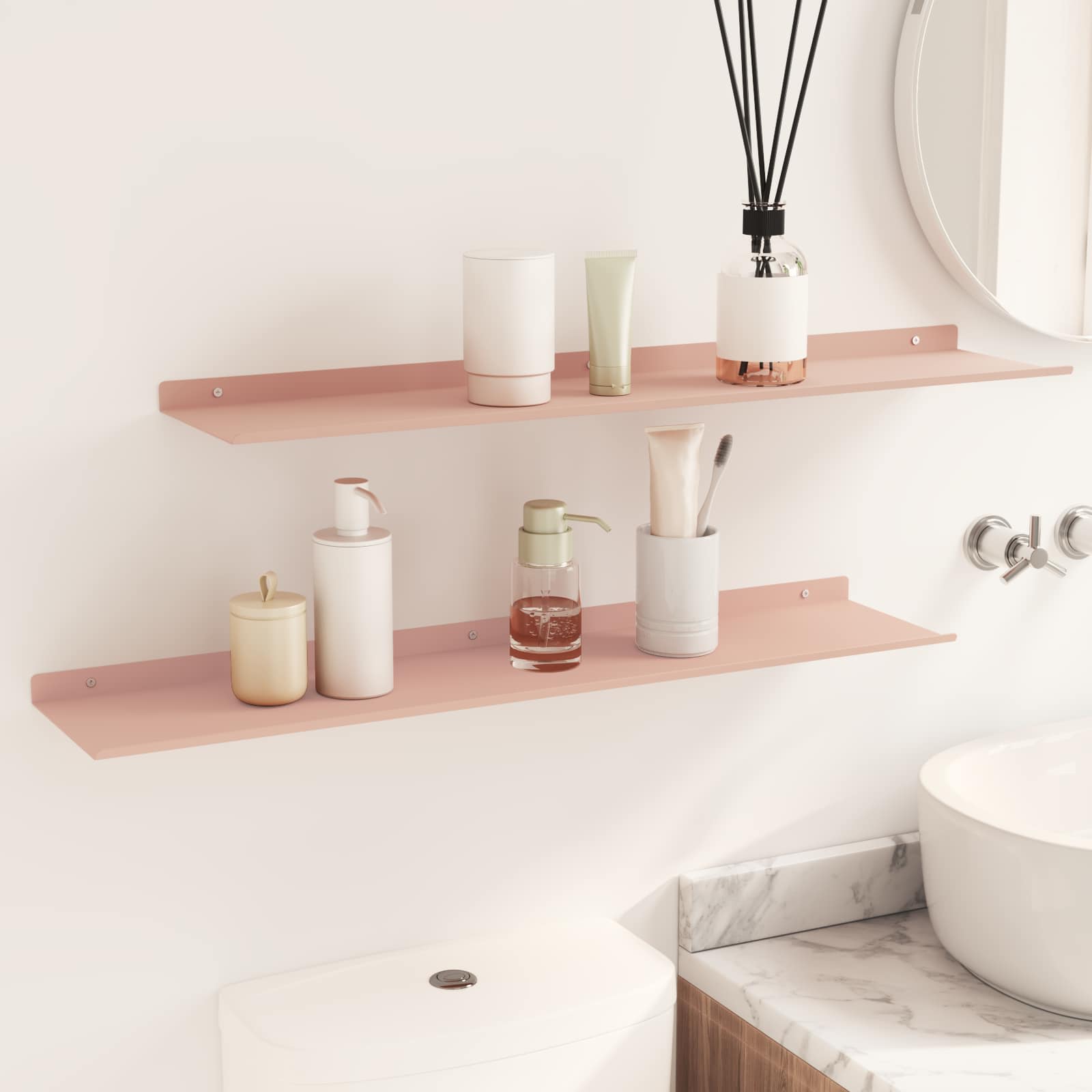 Mensola sospesa 2 pcs Rosa 80 x 18 x 2,5 cm Acciaio | homemem39