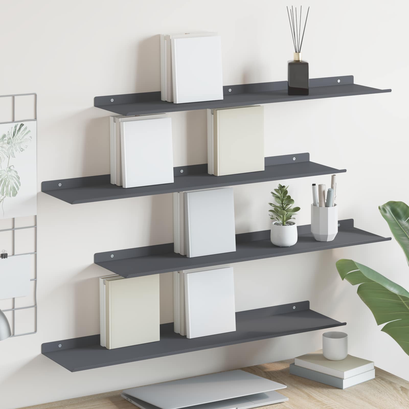 Mensola sospesa 4 pcs Antracite 80 x 18 x 2,5 cm Acciaio | homemem39