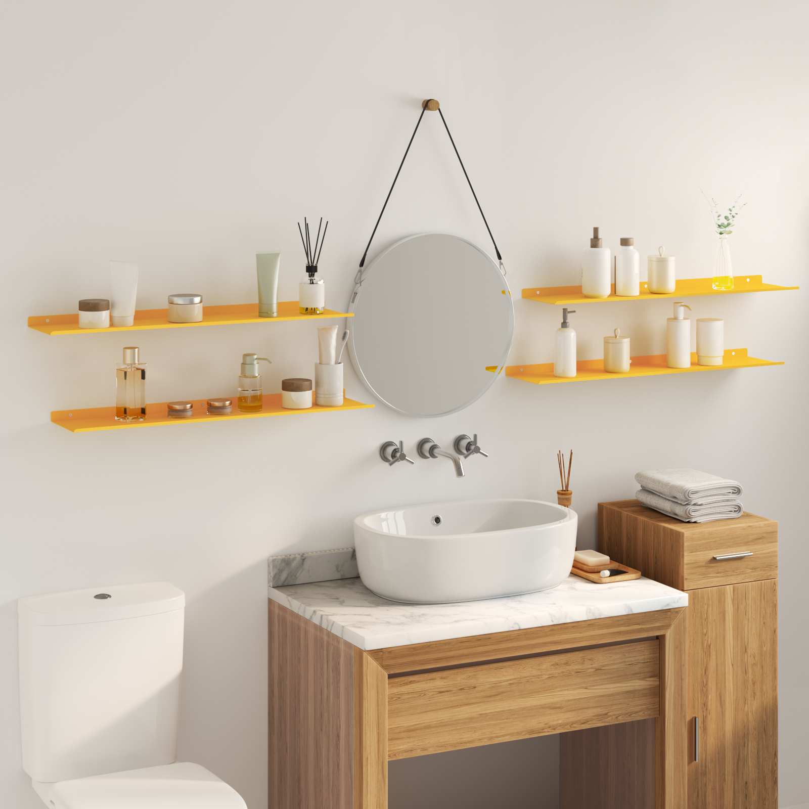 Mensola sospesa 4 pcs Giallo senape 80 x 18 x 2,5 cm Acciaio | homemem39