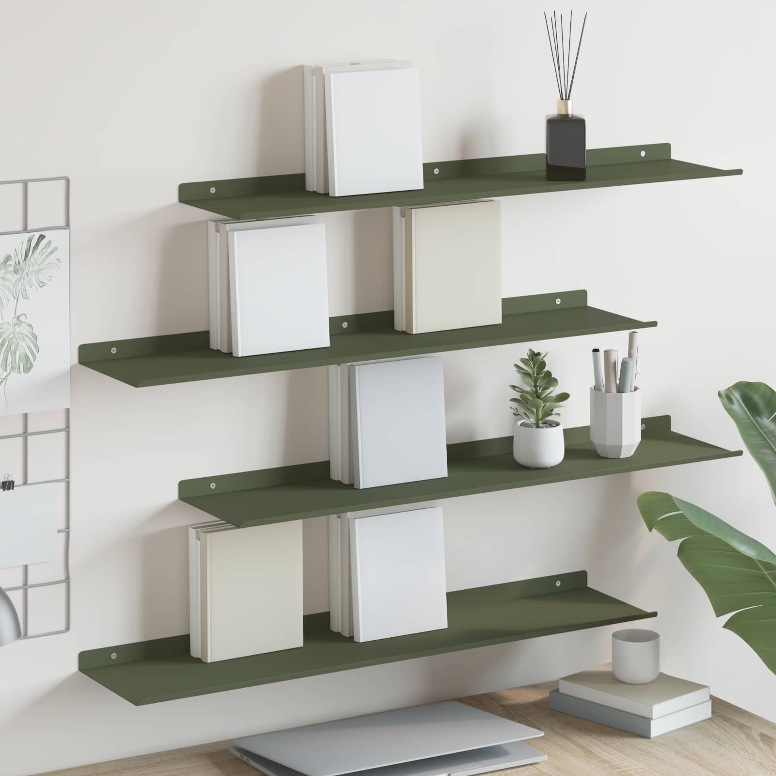 Mensola sospesa 4 pcs Verde oliva 80 x 18 x 2,5 cm Acciaio | homemem39