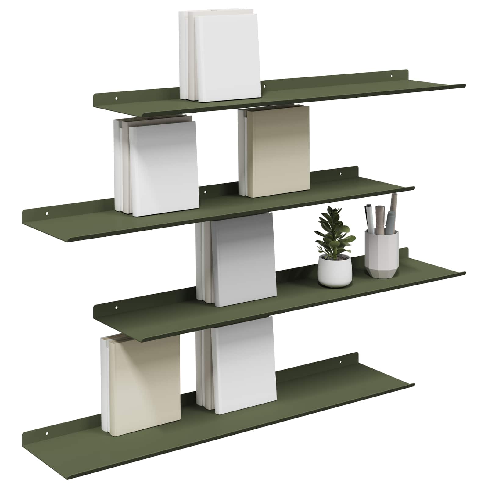 Mensola sospesa 4 pcs Verde oliva 80 x 18 x 2,5 cm Acciaio | homemem39