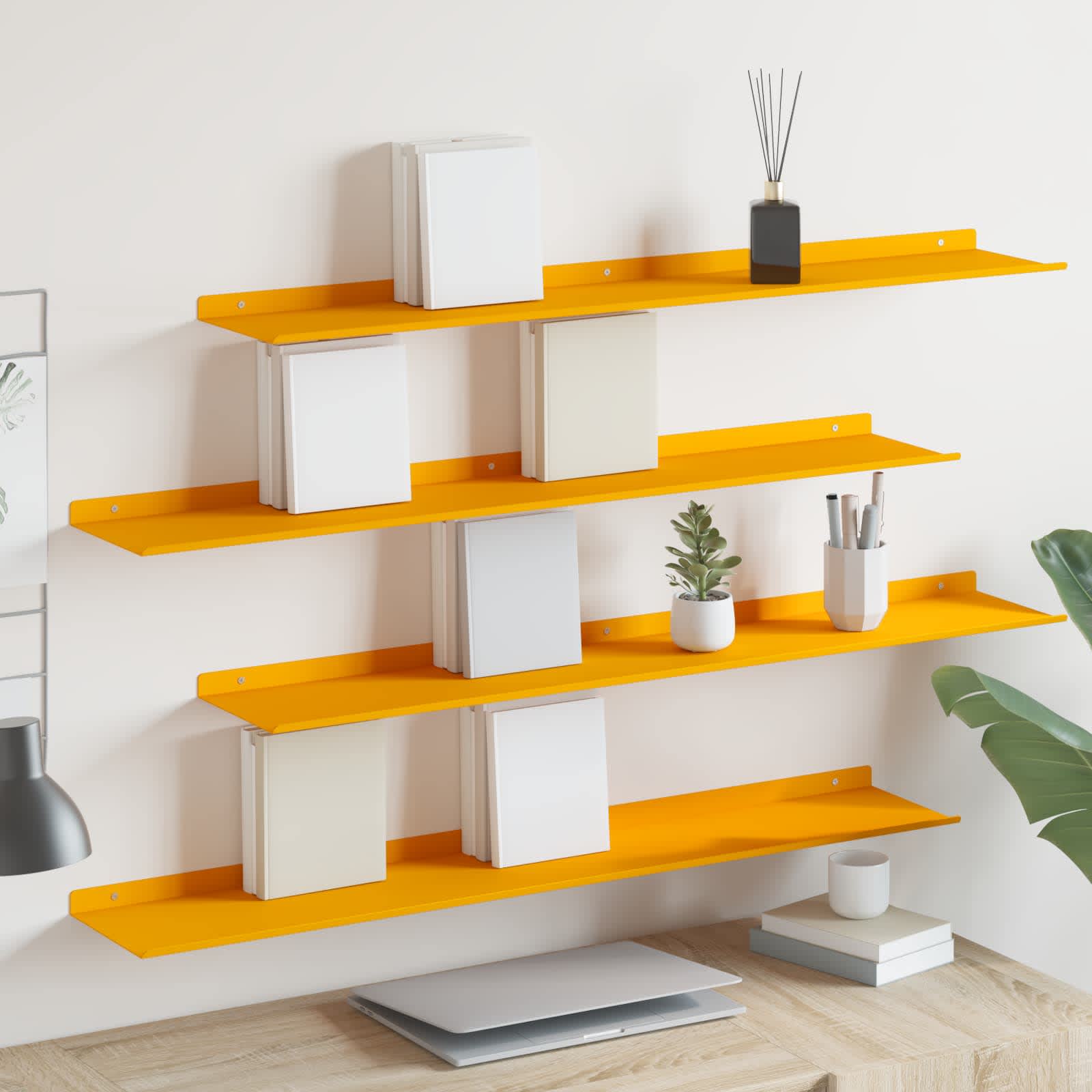 Mensola sospesa 4 pcs Giallo senape 100 x 18 x 2,5 cm Acciaio | homemem39
