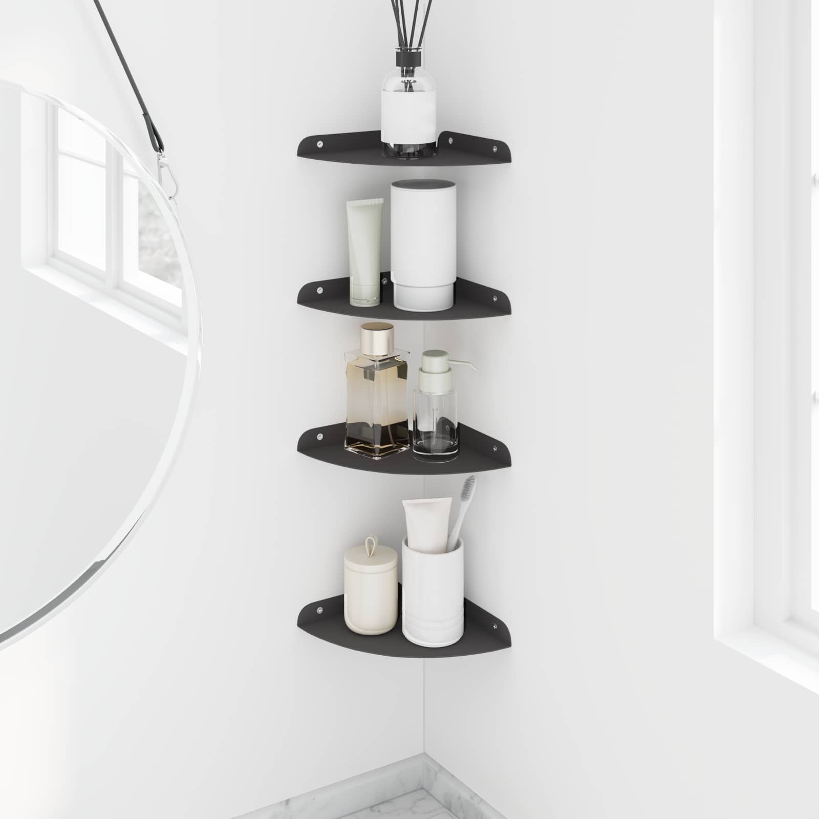 Mensola sospesa con lo scaffale 4 pcs Nero 18 x 18 x 2 cm | homemem39