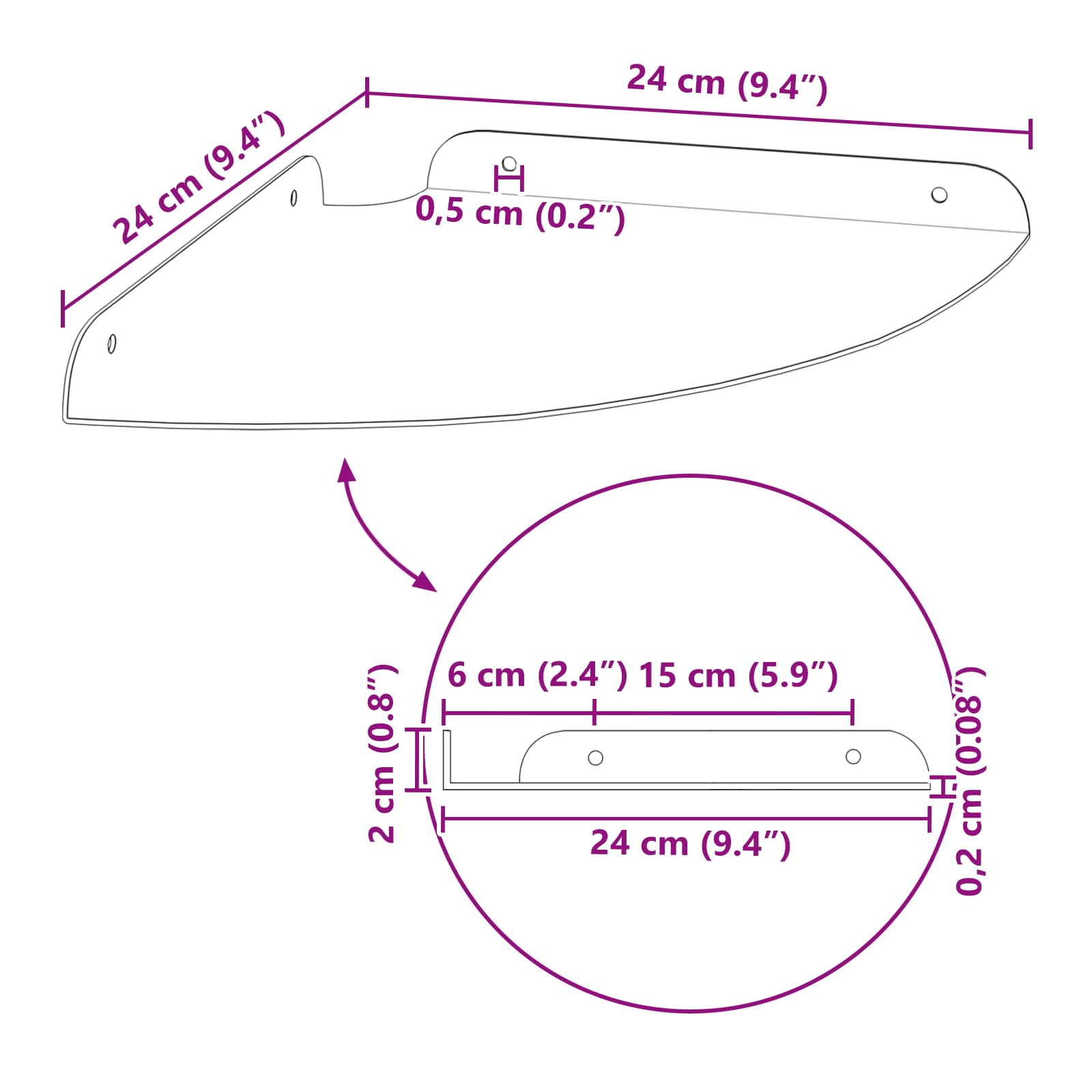 Mensola Galleggiante per Angolo 2 pcs Nero 24 x 24 x 2 cm | homemem39