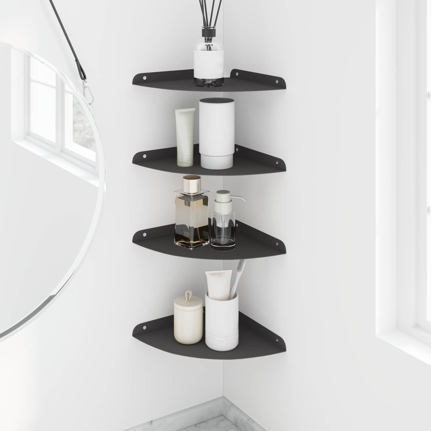Mensola sospesa con lo scaffale 4 pcs Nero 24 x 24 x 2 cm | homemem39