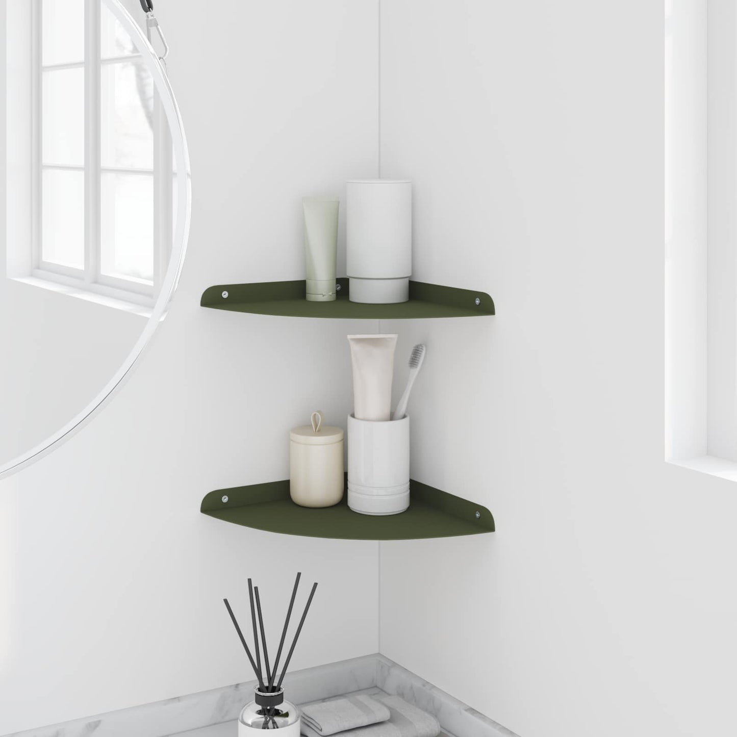 Mensola sospesa 2 pcs Verde oliva 24 x 24 x 2 cm | homemem39