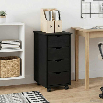Mobile con Ruote Nero 34 x 39 x 65,5 cm Legno di Pino Massello