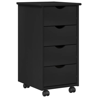 Mobile con Ruote Nero 34 x 39 x 65,5 cm Legno di Pino Massello