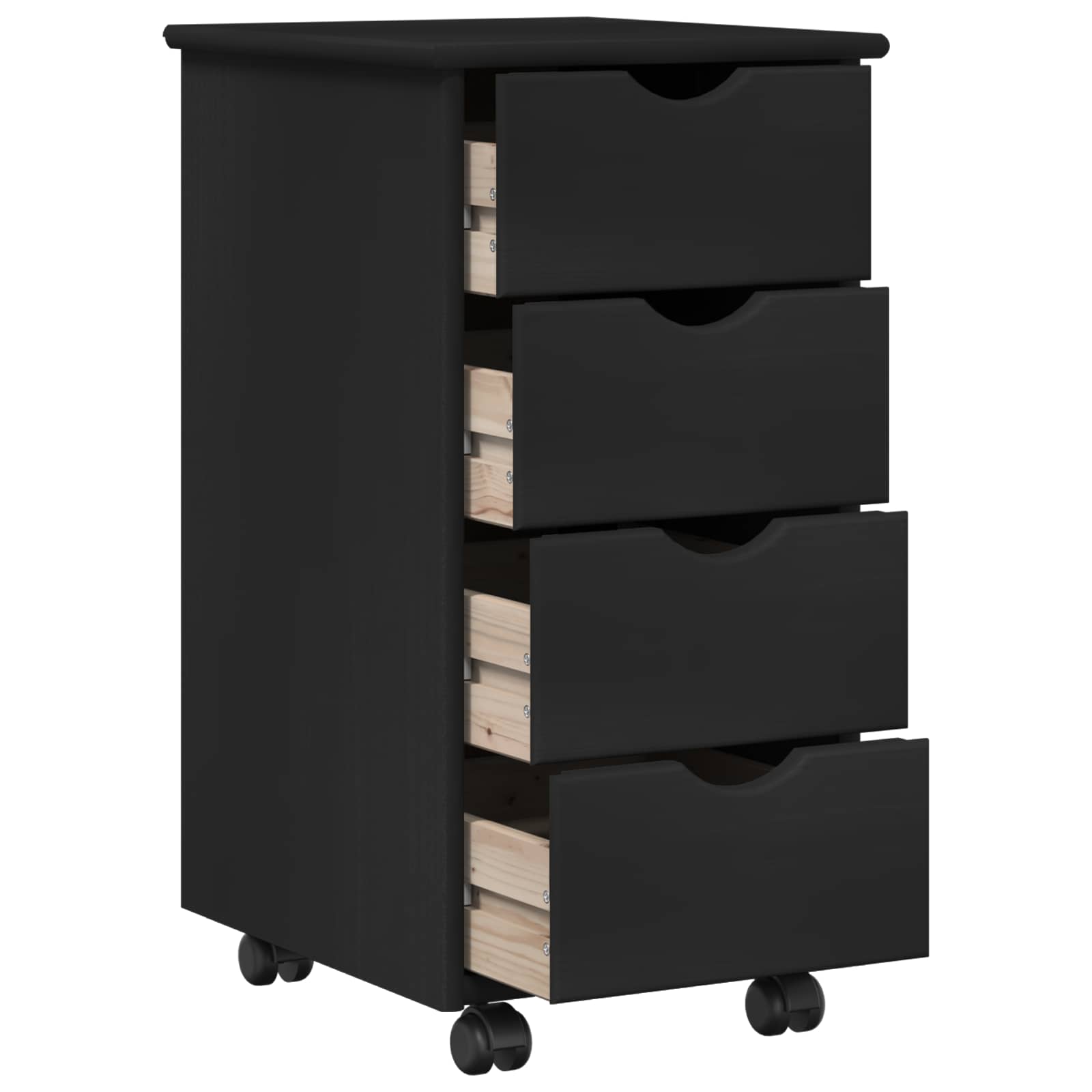Mobile con Ruote Nero 34 x 39 x 65,5 cm Legno di Pino Massello | homemem39