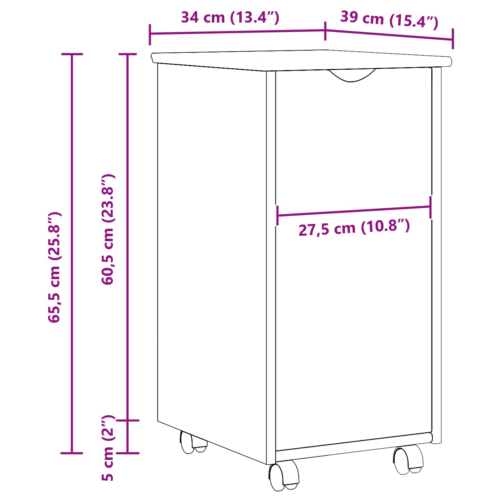 Mobile con Ruote Nero 34 x 39 x 65,5 cm Legno di Pino Massello | homemem39