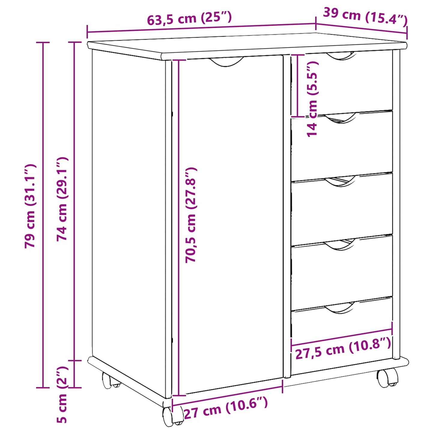 Mobile con Ruote con ruota Grigio 63,5 x 39 x 79 cm | homemem39