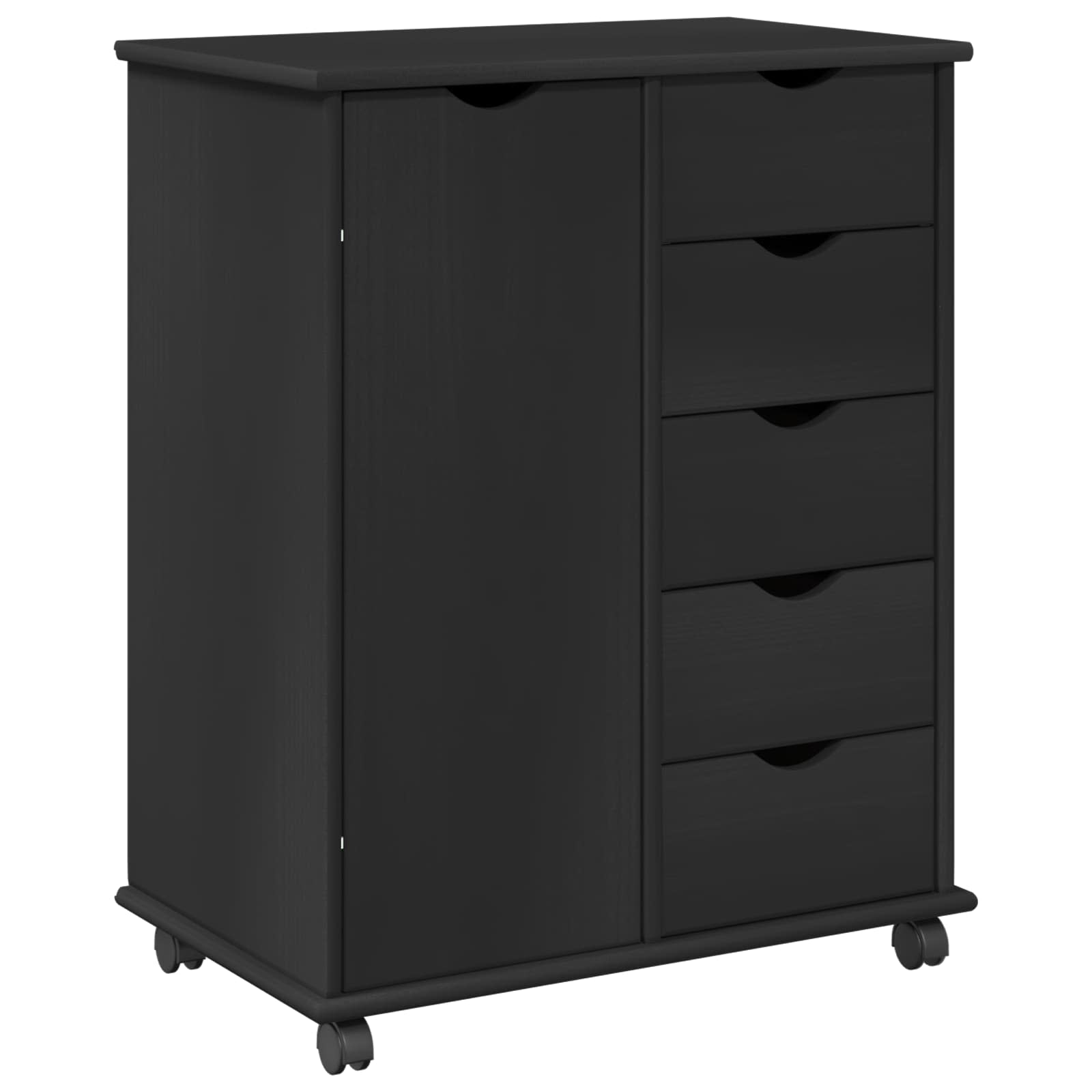 Mobile con Ruote Nero 63,5 x 39 x 79 cm Legno di Pino Massello | homemem39