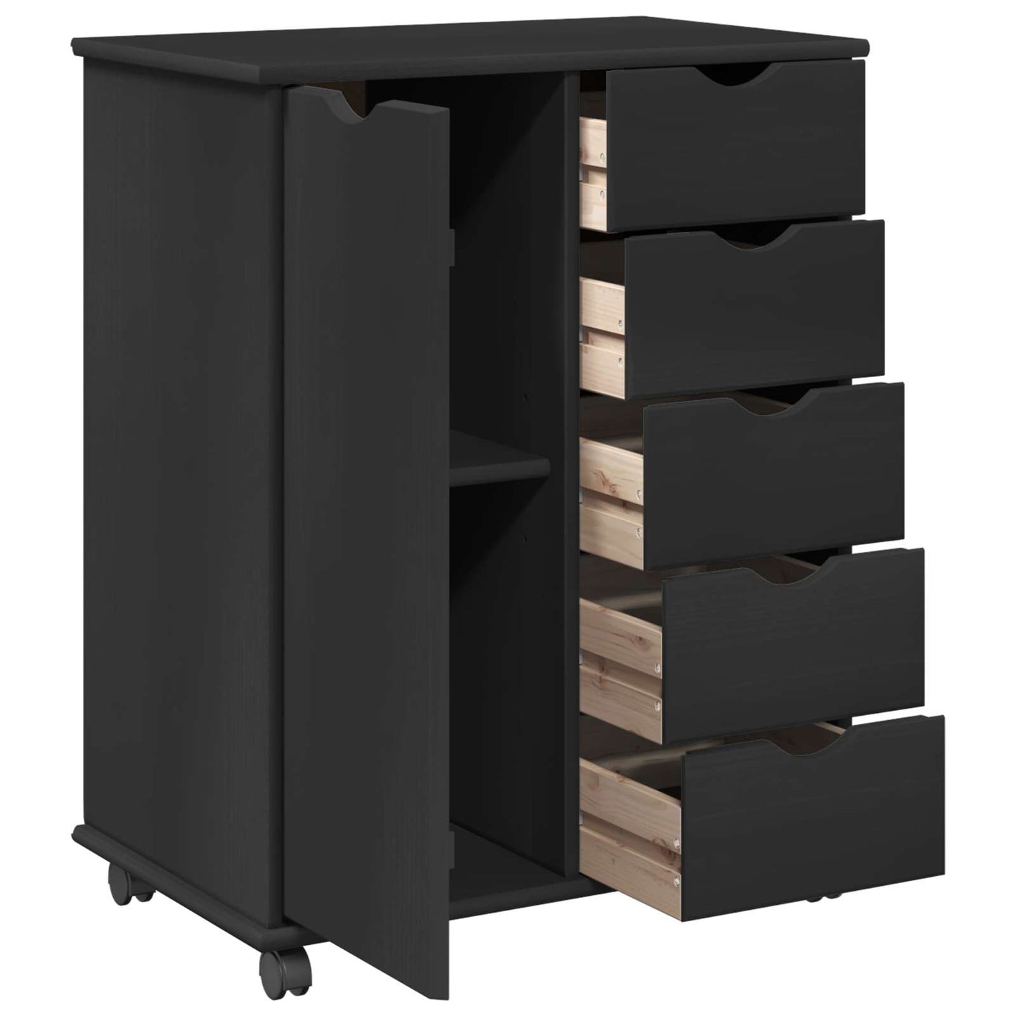 Mobile con Ruote Nero 63,5 x 39 x 79 cm Legno di Pino Massello | homemem39
