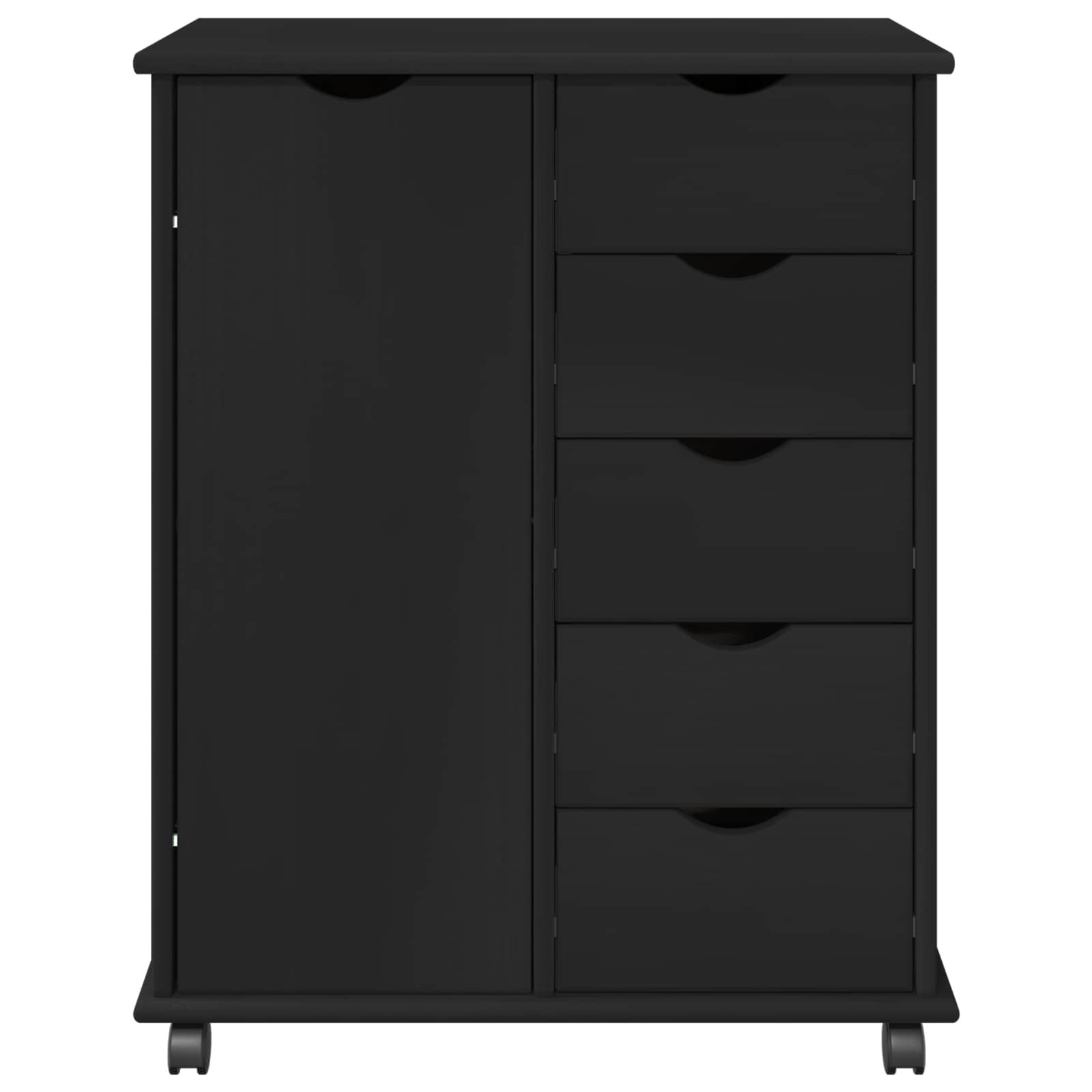 Mobile con Ruote Nero 63,5 x 39 x 79 cm Legno di Pino Massello | homemem39