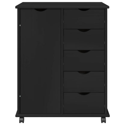 Mobile con Ruote Nero 63,5 x 39 x 79 cm Legno di Pino Massello