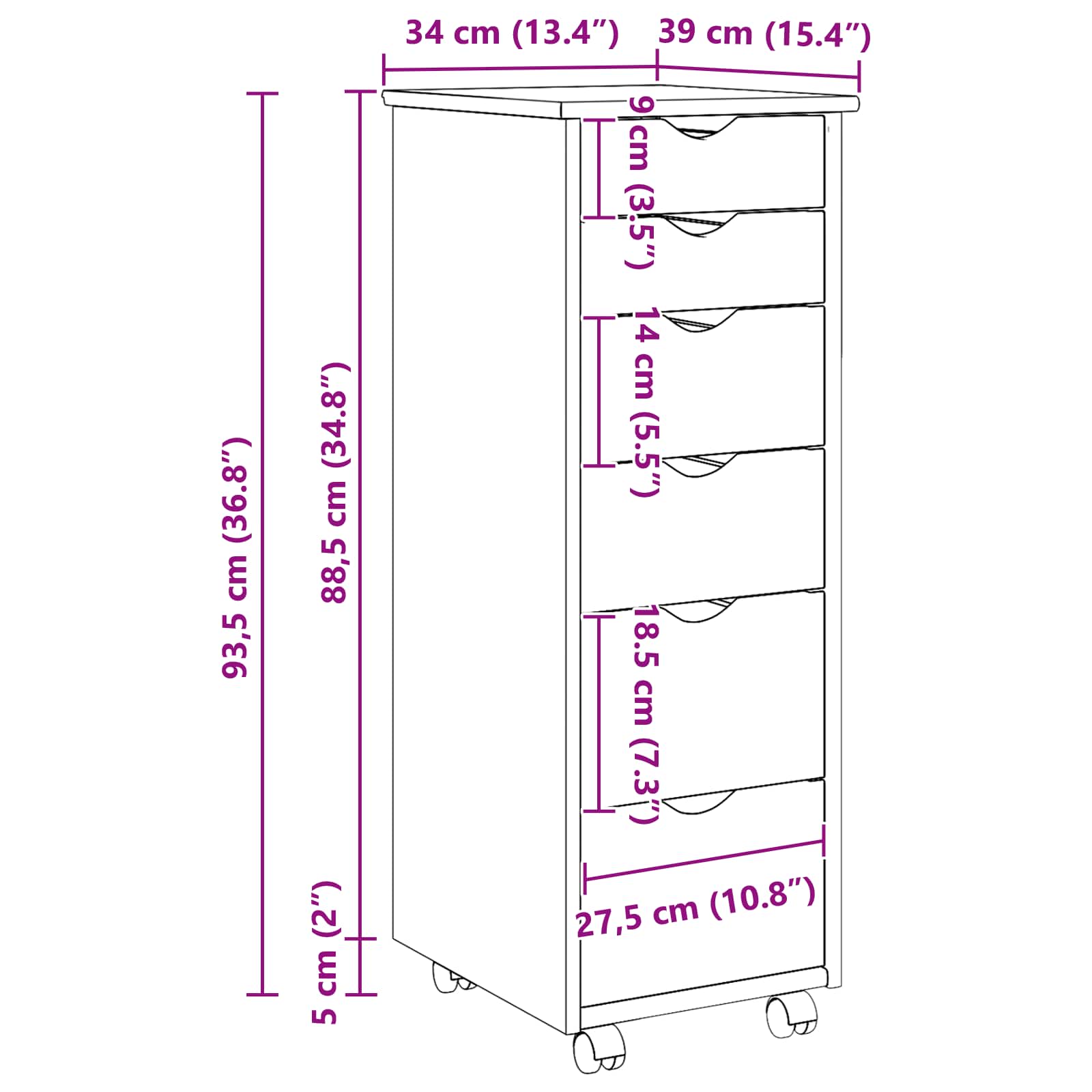 Mobile con Ruote con ruota Bianco 34 x 39 x 93,5 cm | homemem39