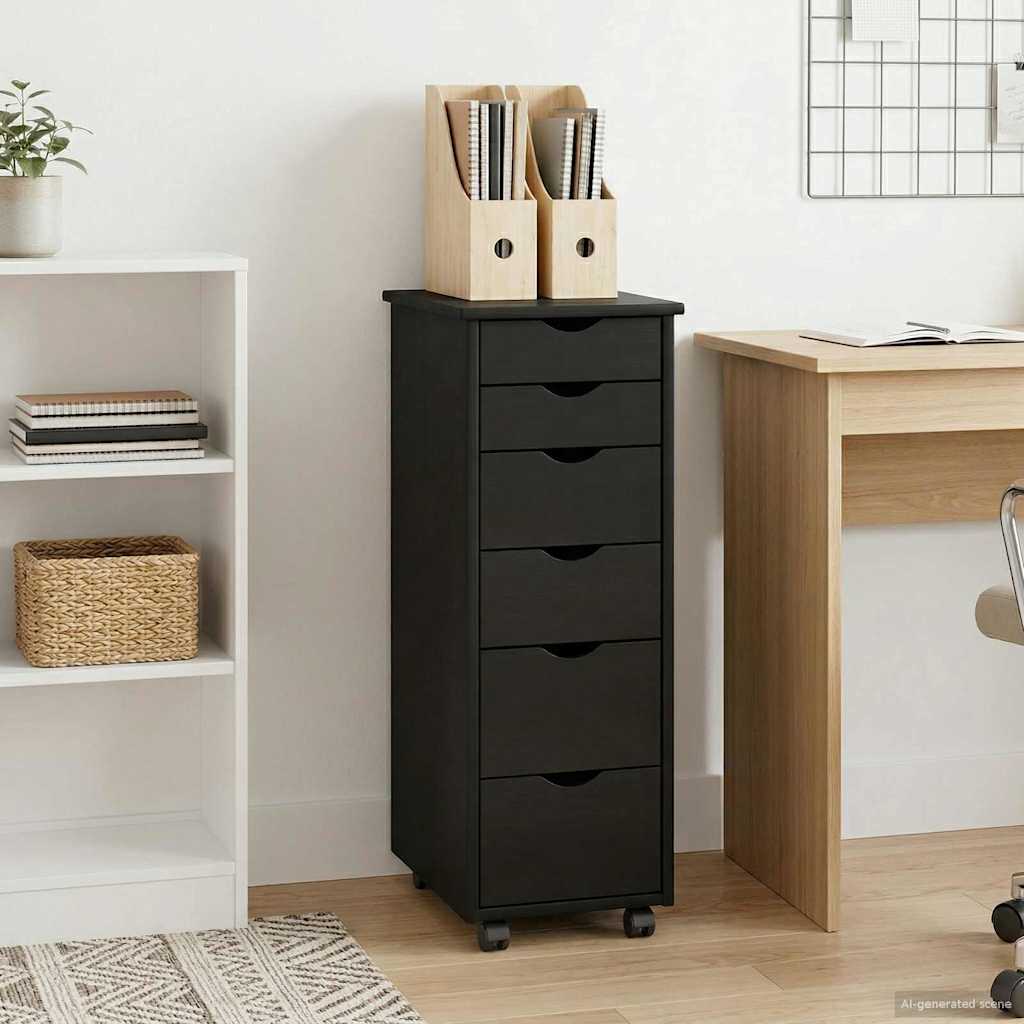 Mobile con Ruote Nero 34 x 39 x 93,5 cm Legno di Pino Massello | homemem39