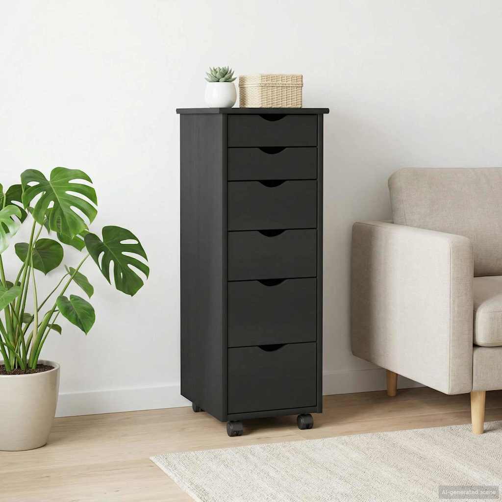 Mobile con Ruote Nero 34 x 39 x 93,5 cm Legno di Pino Massello | homemem39