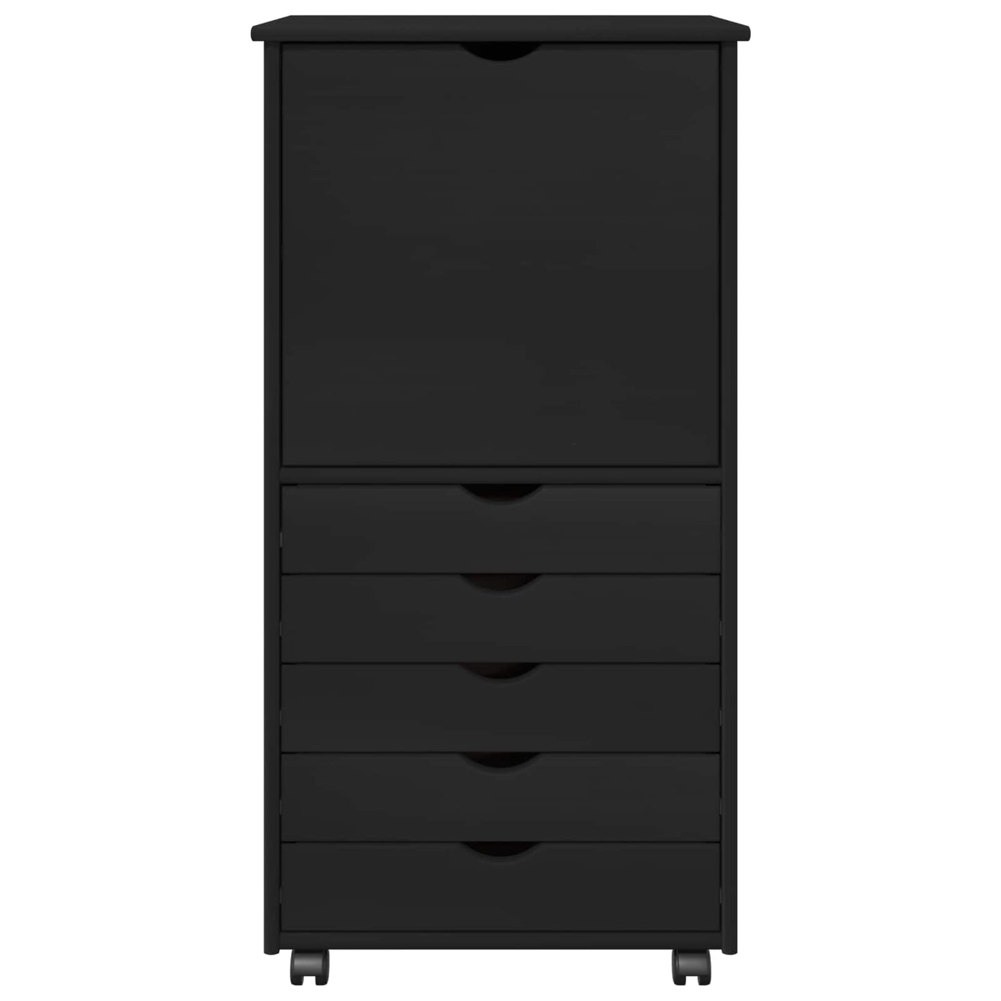 Mobile con Ruote Nero 53 x 39 x 103 cm Legno di Pino Massello