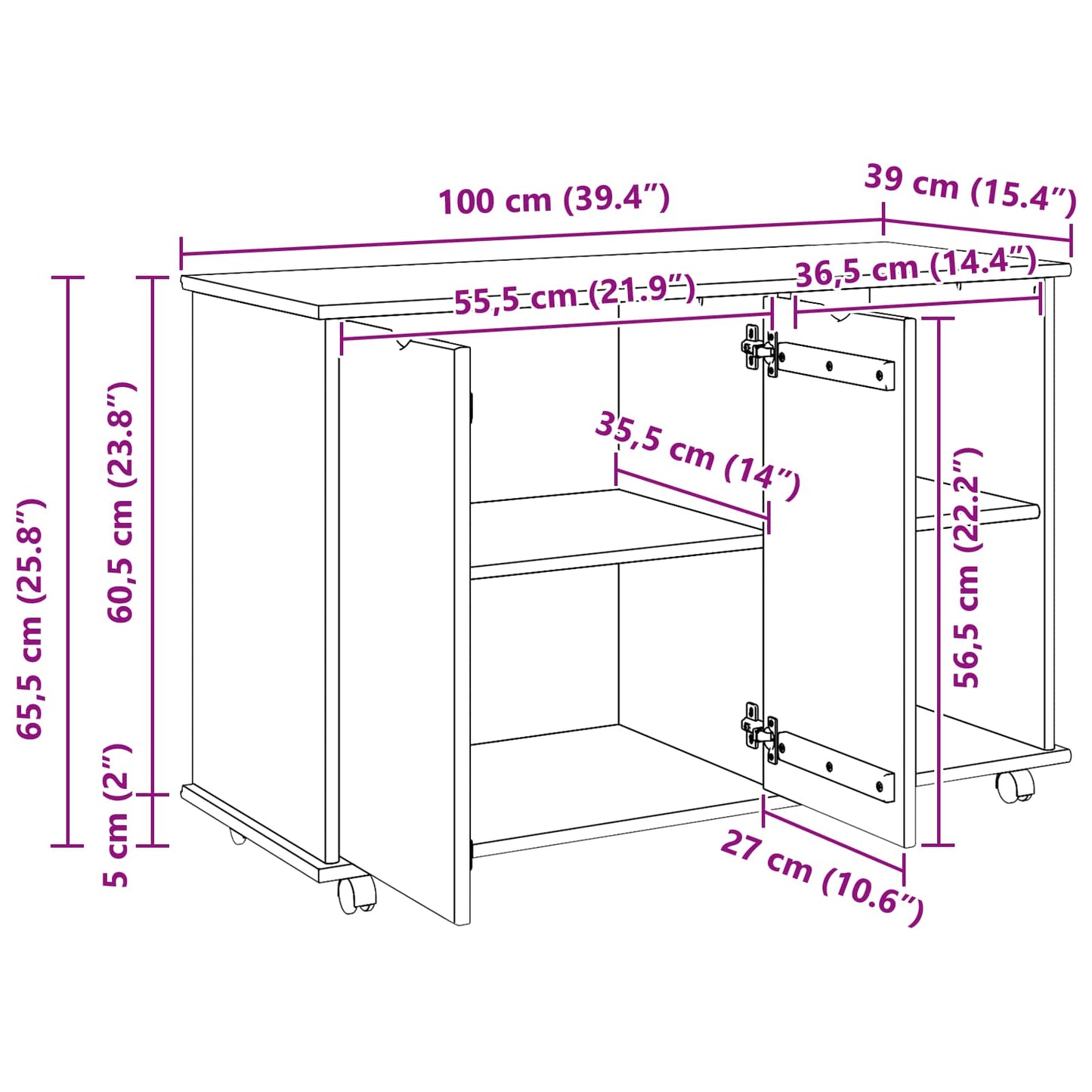Mobile con Ruote con ruota Marrone miele 100 x 39 x 65,5 cm
