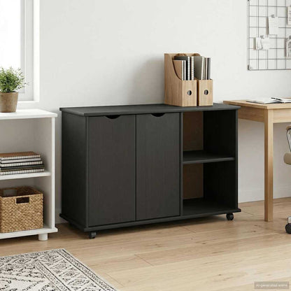 Mobile con Ruote Nero 100 x 39 x 65,5 cm Legno di Pino Massello | homemem39