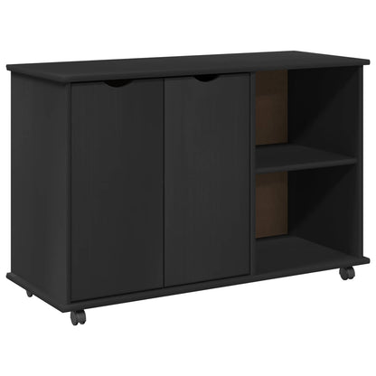 Mobile con Ruote Nero 100 x 39 x 65,5 cm Legno di Pino Massello