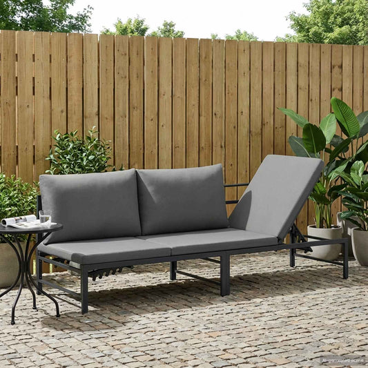 Lettino Sole per 3 Persone Nero 200 x 62 x 59,5 cm Textilene