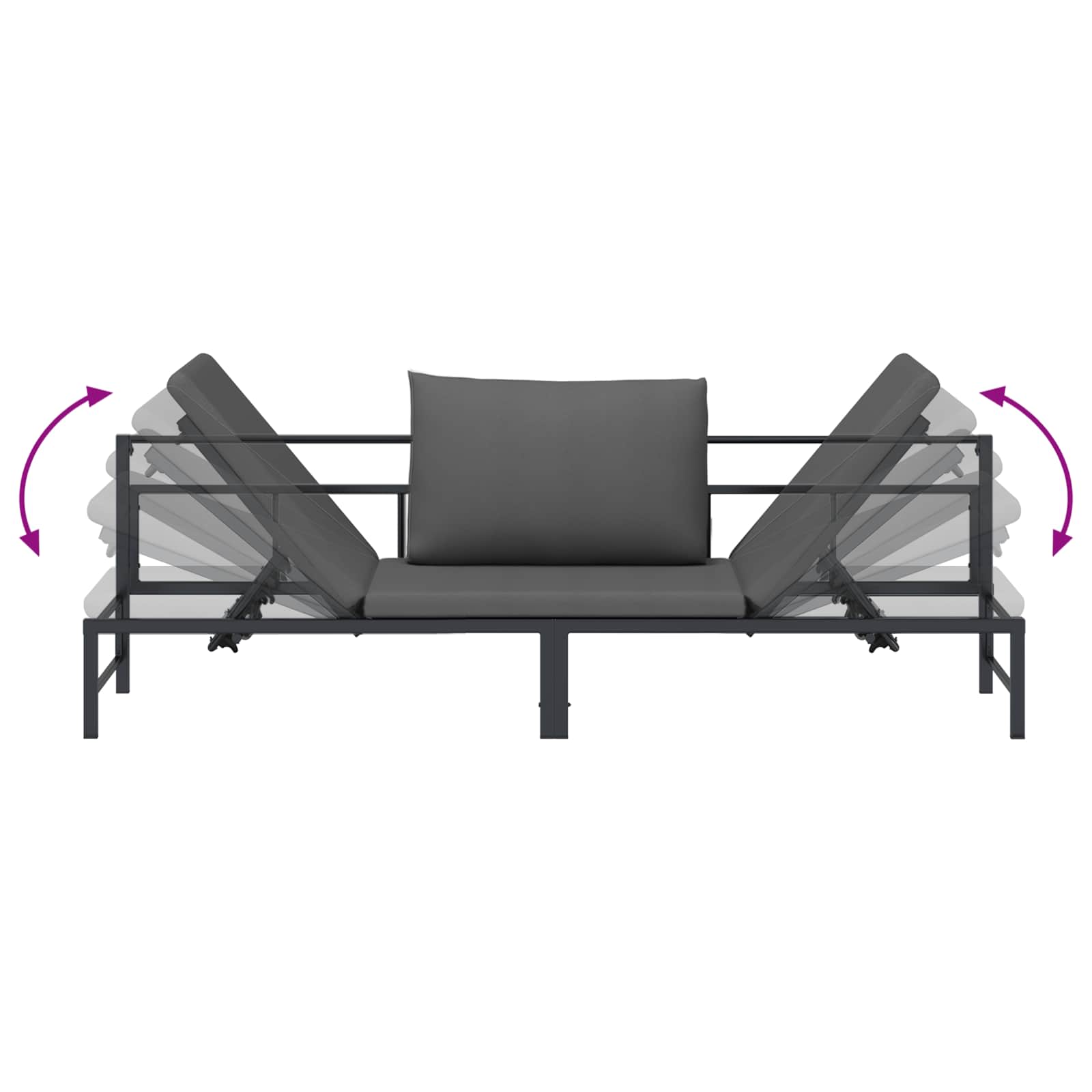 Lettino Sole per 3 Persone Nero 200 x 62 x 59,5 cm Textilene | homemem39